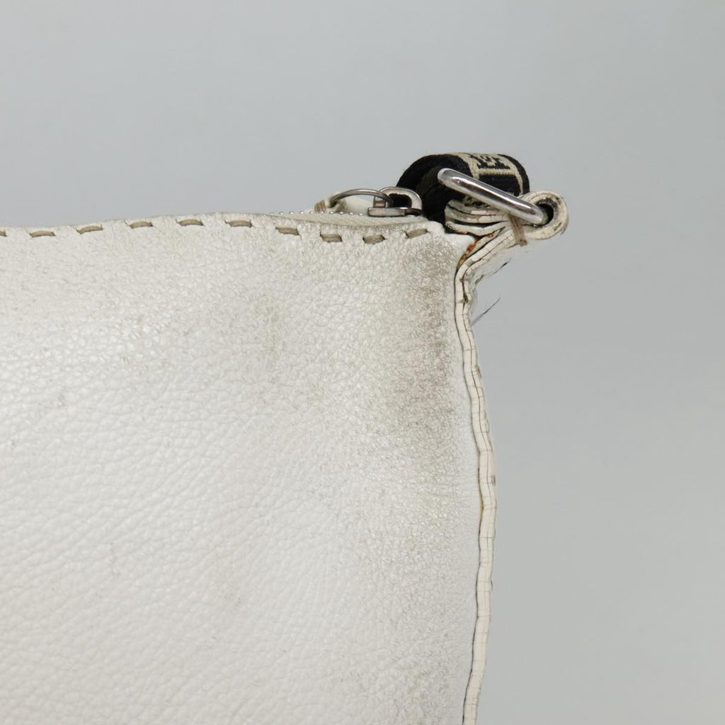 FENDI Celeria Shoulder Bag Leather Silver White bs18319
