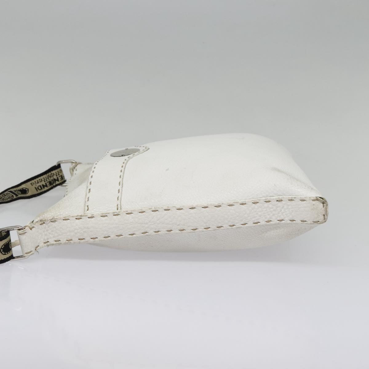 FENDI Celeria Shoulder Bag Leather Silver White bs18319