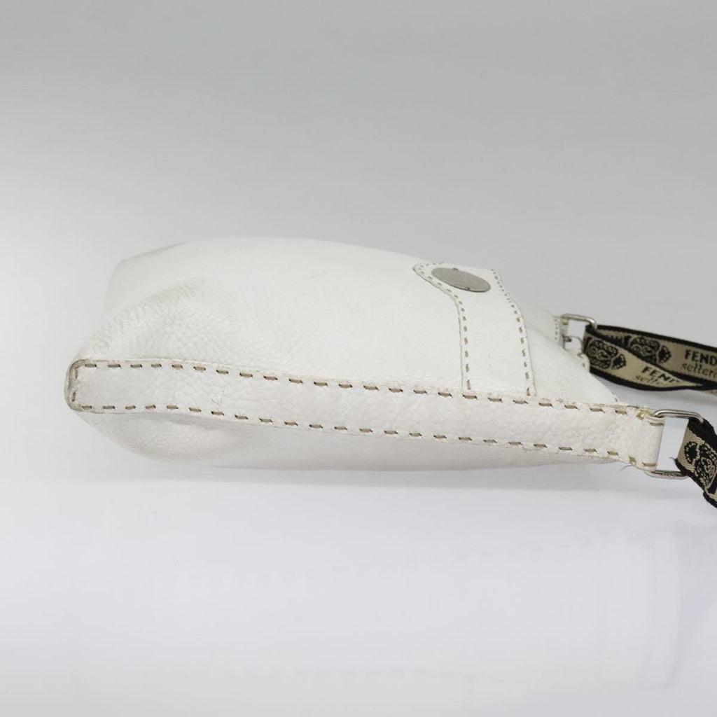 FENDI Celeria Shoulder Bag Leather Silver White bs18319