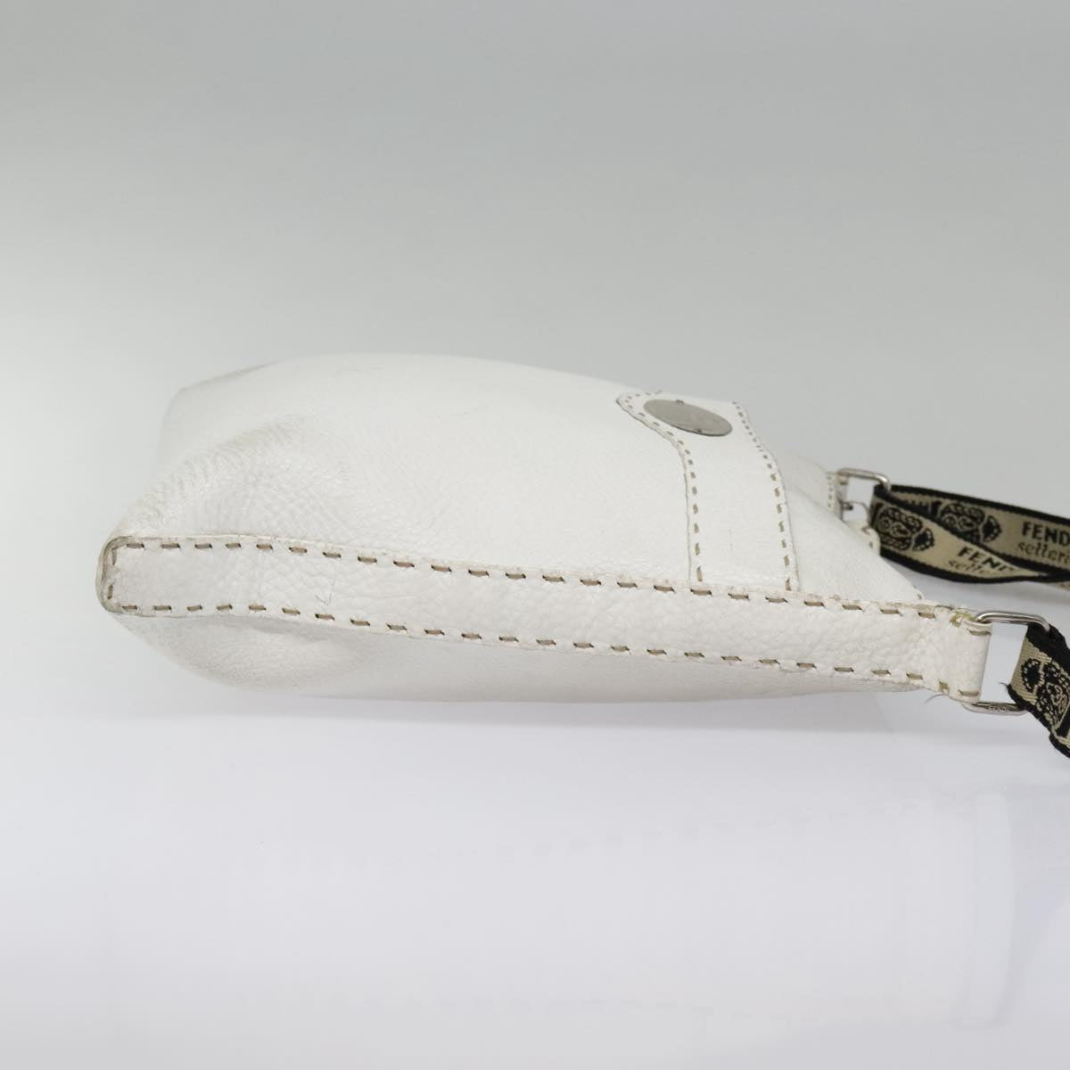 FENDI Celeria Shoulder Bag Leather Silver White bs18319