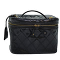 CHANEL Matelasse Vanity Cosmetic Pouch Patent leather Black Gold CC bs18324