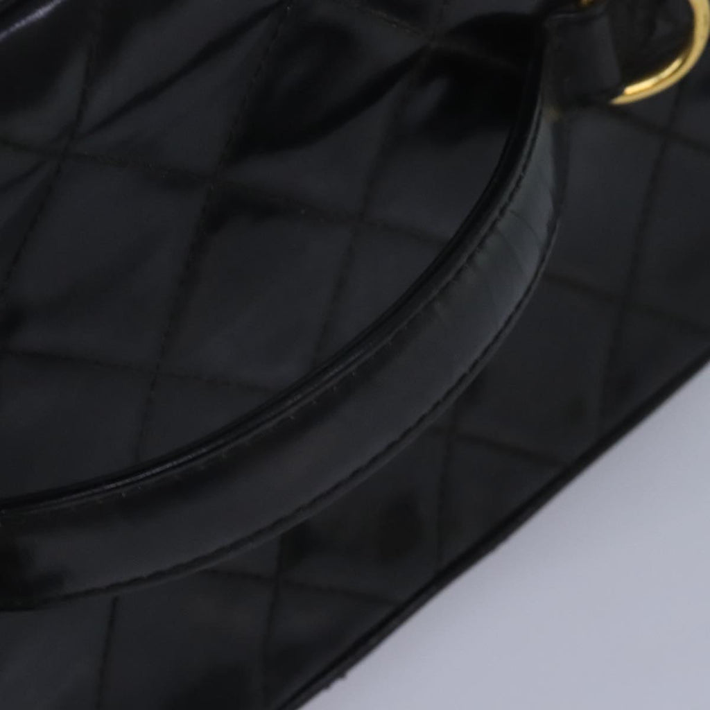 CHANEL Matelasse Vanity Cosmetic Pouch Patent leather Black Gold CC bs18324