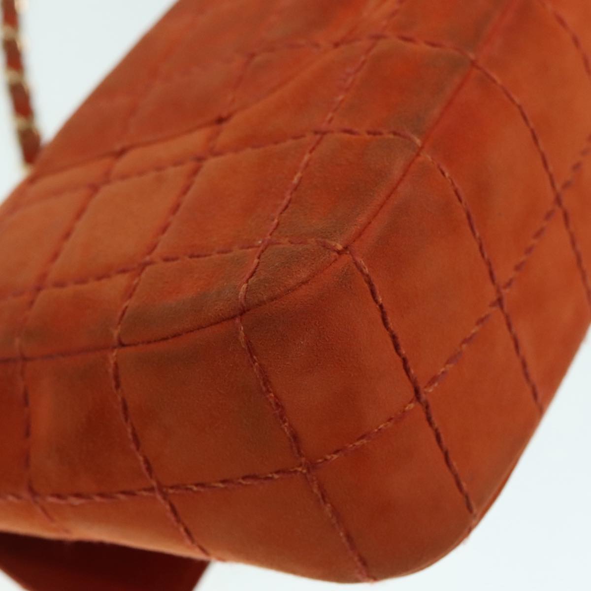 CHANEL Choco Bar Chain Shoulder Bag Suede Gold Orange CC bs18325