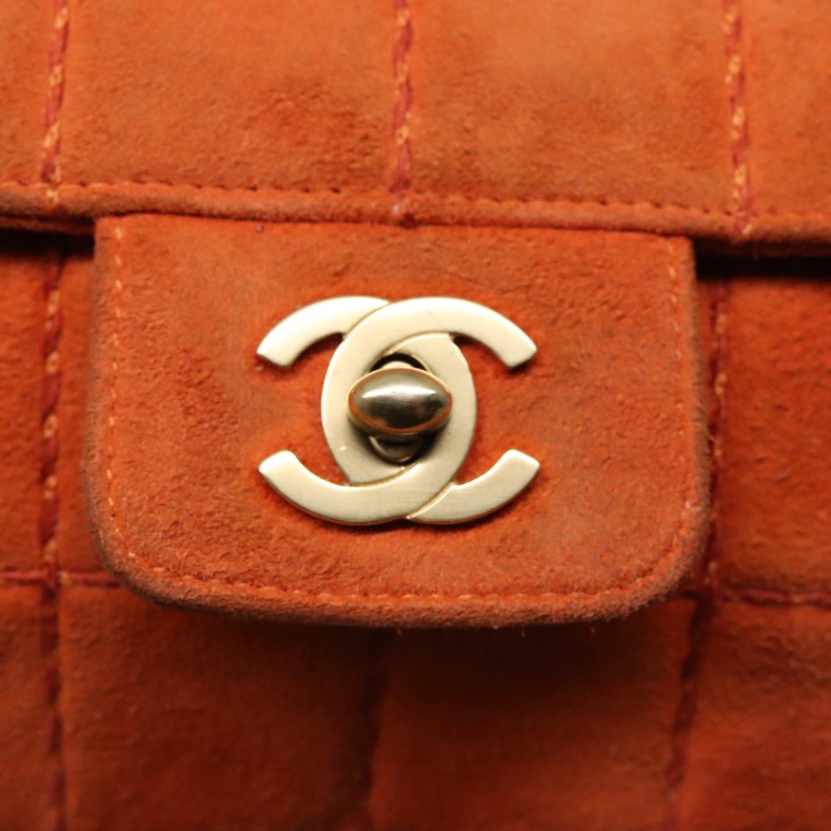 CHANEL Choco Bar Chain Shoulder Bag Suede Gold Orange CC bs18325