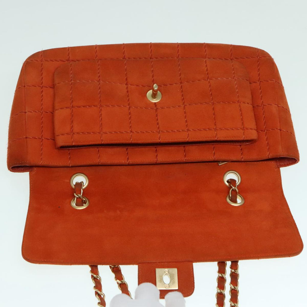 CHANEL Choco Bar Chain Shoulder Bag Suede Gold Orange CC bs18325