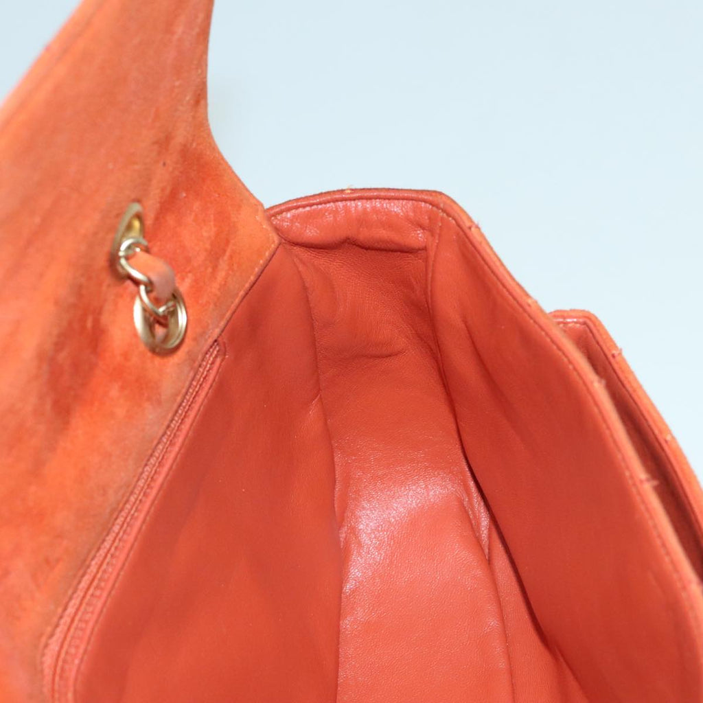 CHANEL Choco Bar Chain Shoulder Bag Suede Gold Orange CC bs18325