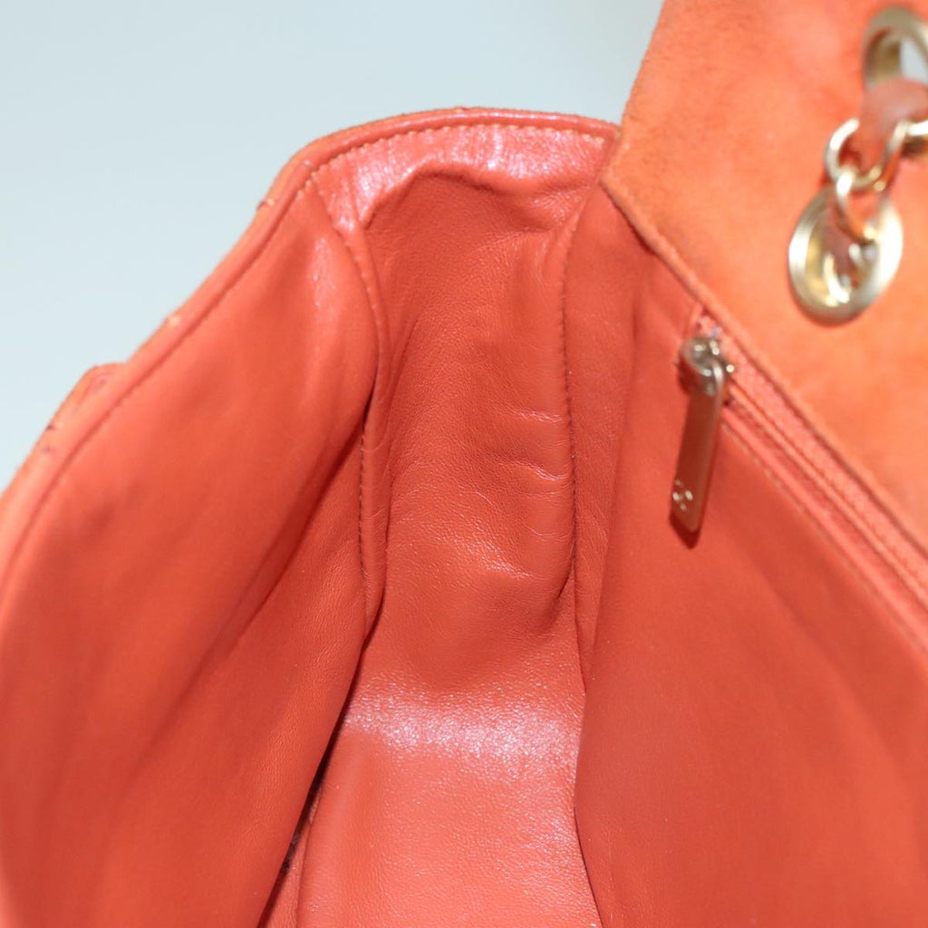 CHANEL Choco Bar Chain Shoulder Bag Suede Gold Orange CC bs18325