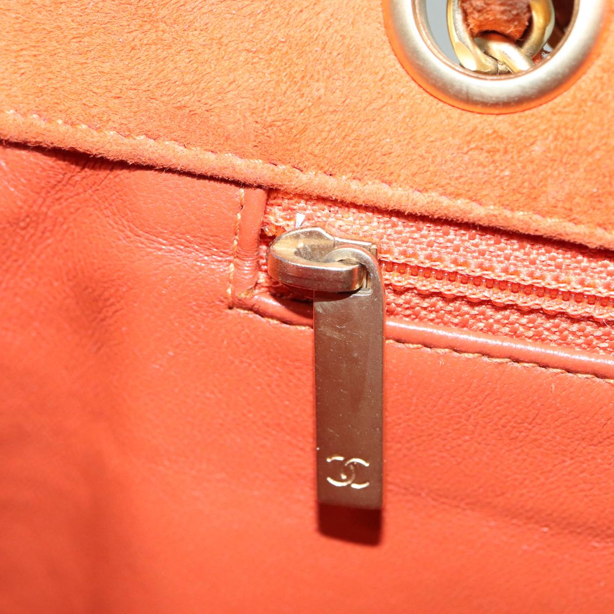CHANEL Choco Bar Chain Shoulder Bag Suede Gold Orange CC bs18325