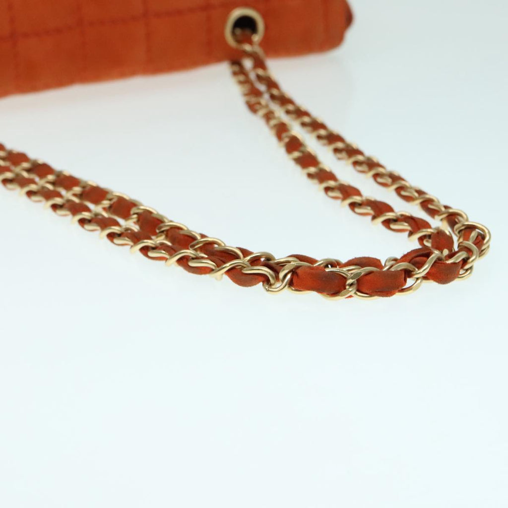 CHANEL Choco Bar Chain Shoulder Bag Suede Gold Orange CC bs18325
