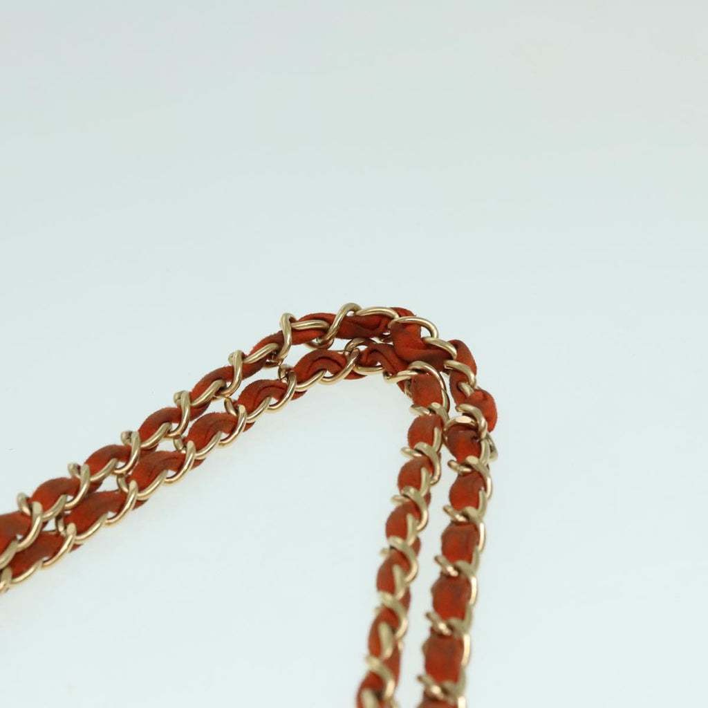 CHANEL Choco Bar Chain Shoulder Bag Suede Gold Orange CC bs18325