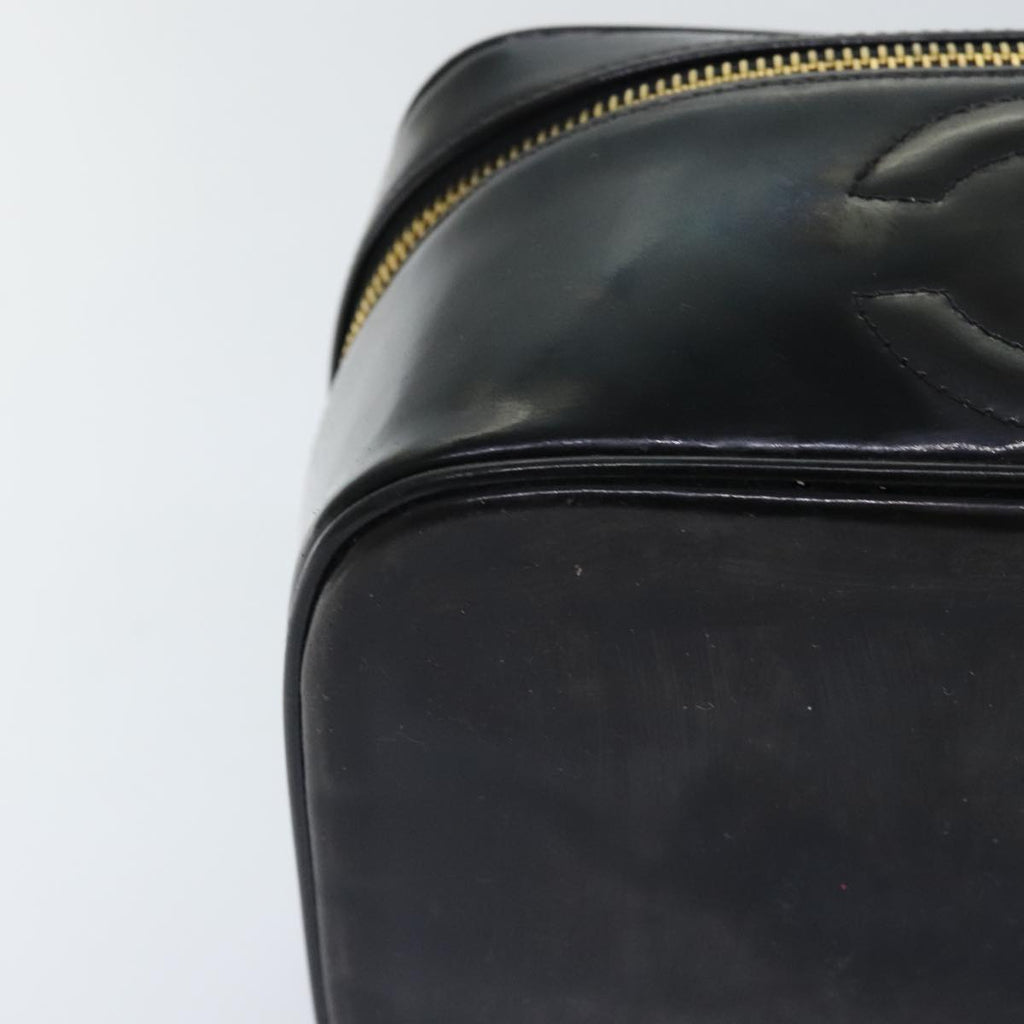 CHANEL COCO Mark Vanity Pouch Patent leather Black Gold CC bs18347