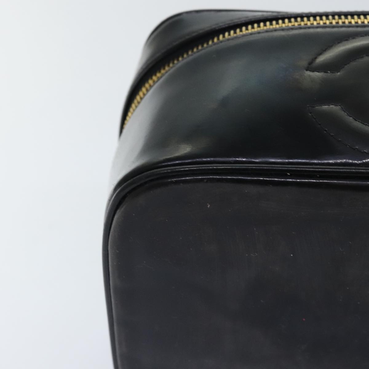 CHANEL COCO Mark Vanity Pouch Patent leather Black Gold CC bs18347
