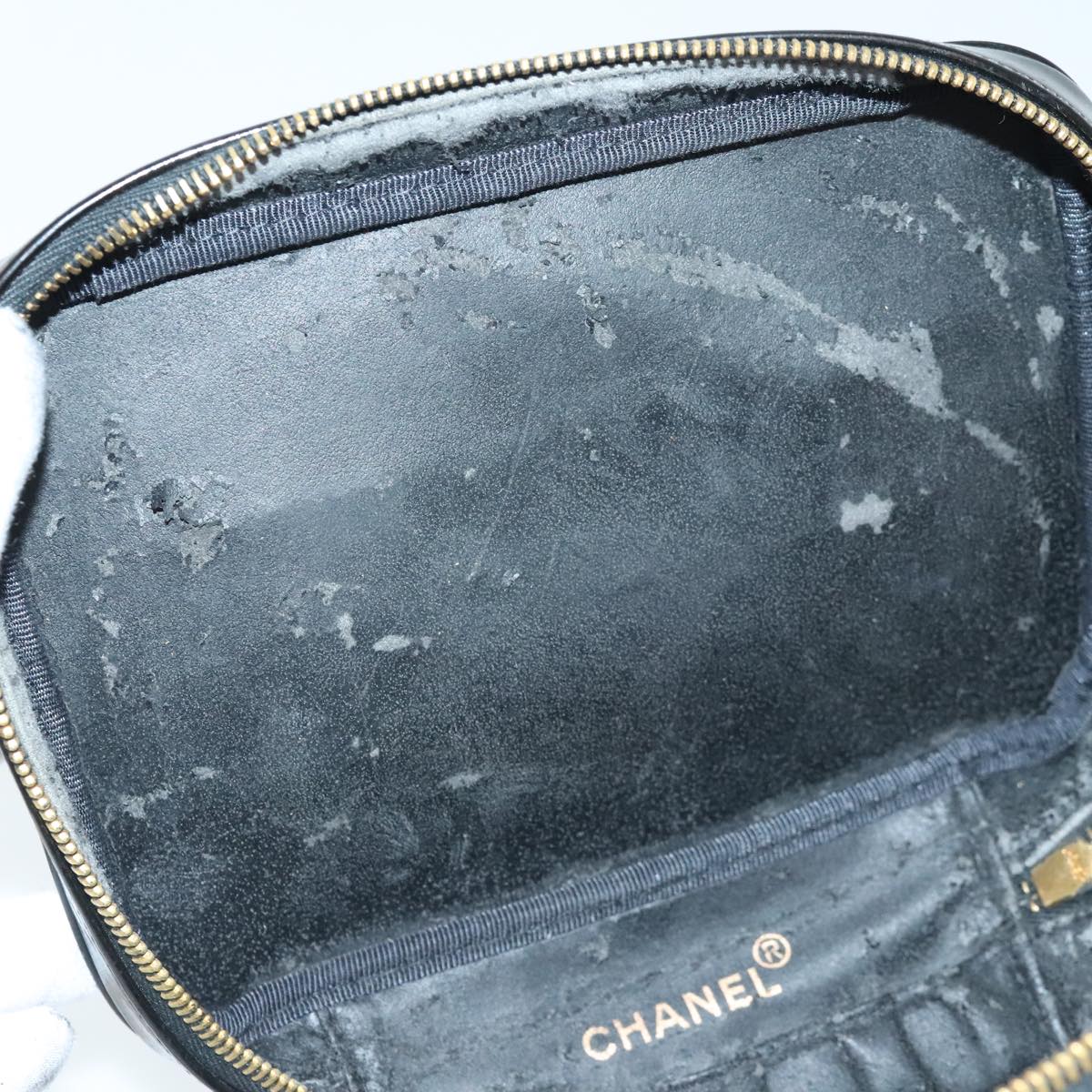 CHANEL COCO Mark Vanity Pouch Patent leather Black Gold CC bs18347