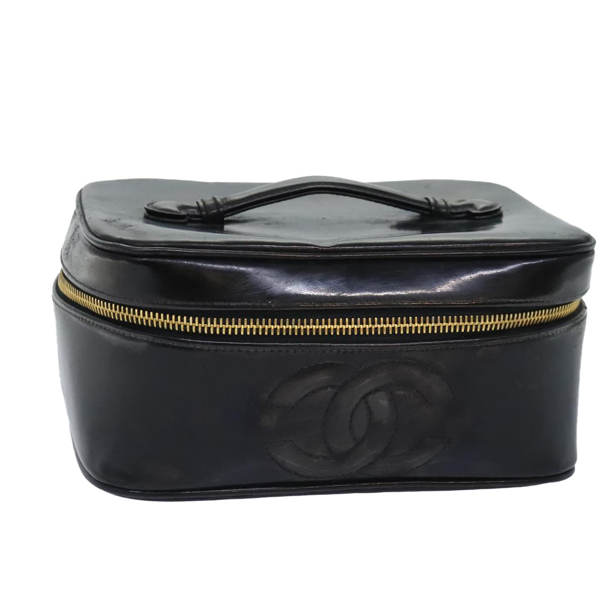 CHANEL COCO Mark Vanity Pouch Patent leather Black Gold CC bs18347
