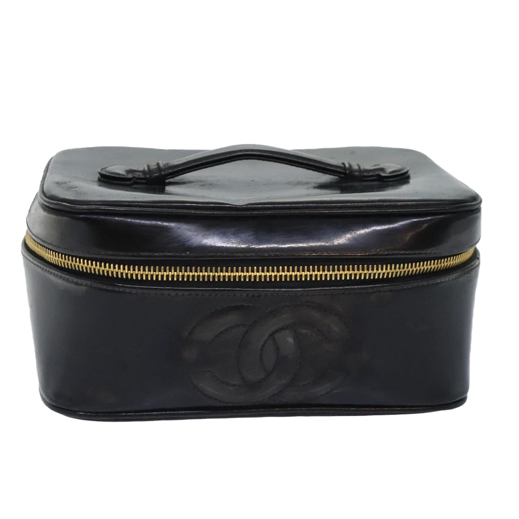 CHANEL COCO Mark Vanity Pouch Patent leather Black Gold CC bs18347