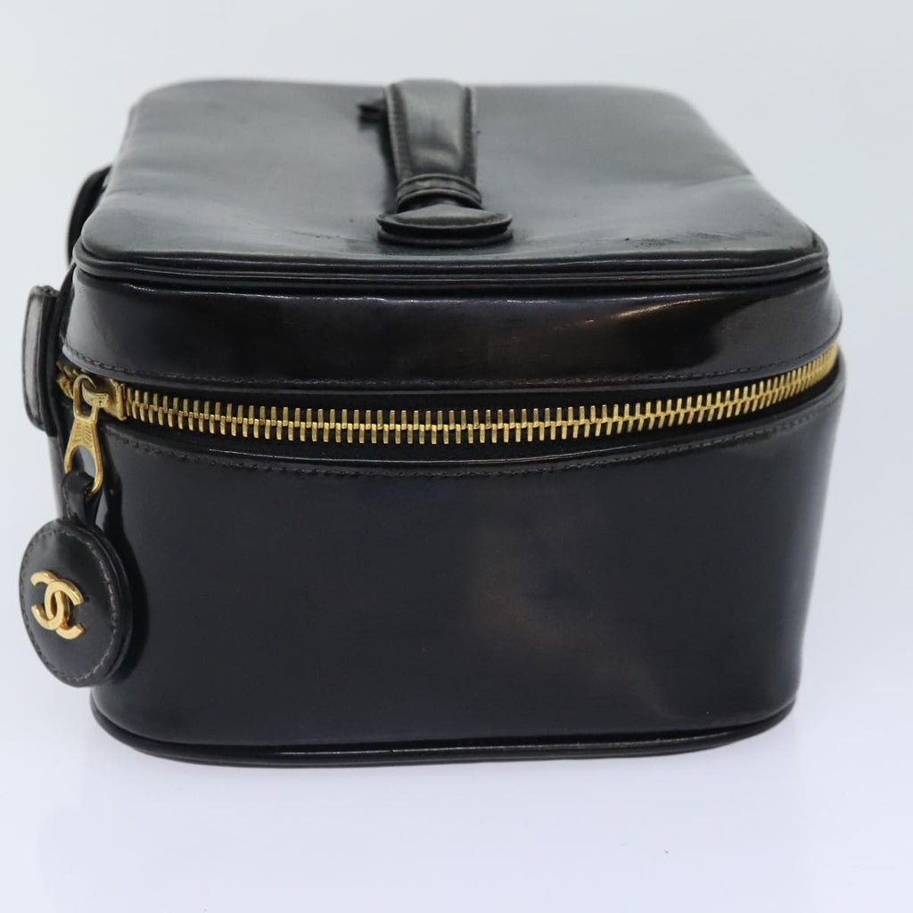 CHANEL COCO Mark Vanity Pouch Patent leather Black Gold CC bs18347
