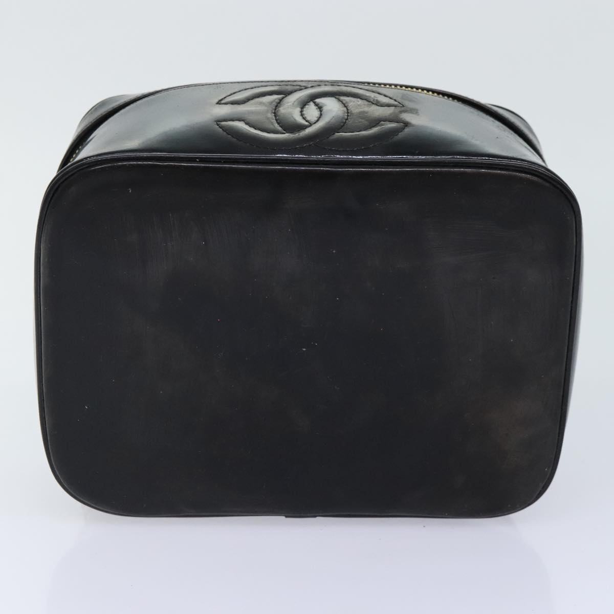 CHANEL COCO Mark Vanity Pouch Patent leather Black Gold CC bs18347