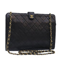 CHANEL Matelasse Chain Shoulder Bag Lamb Skin Black Gold CC bs18351