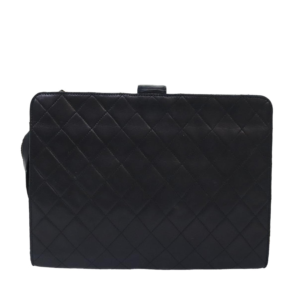 CHANEL Matelasse Chain Shoulder Bag Lamb Skin Black Gold CC bs18351