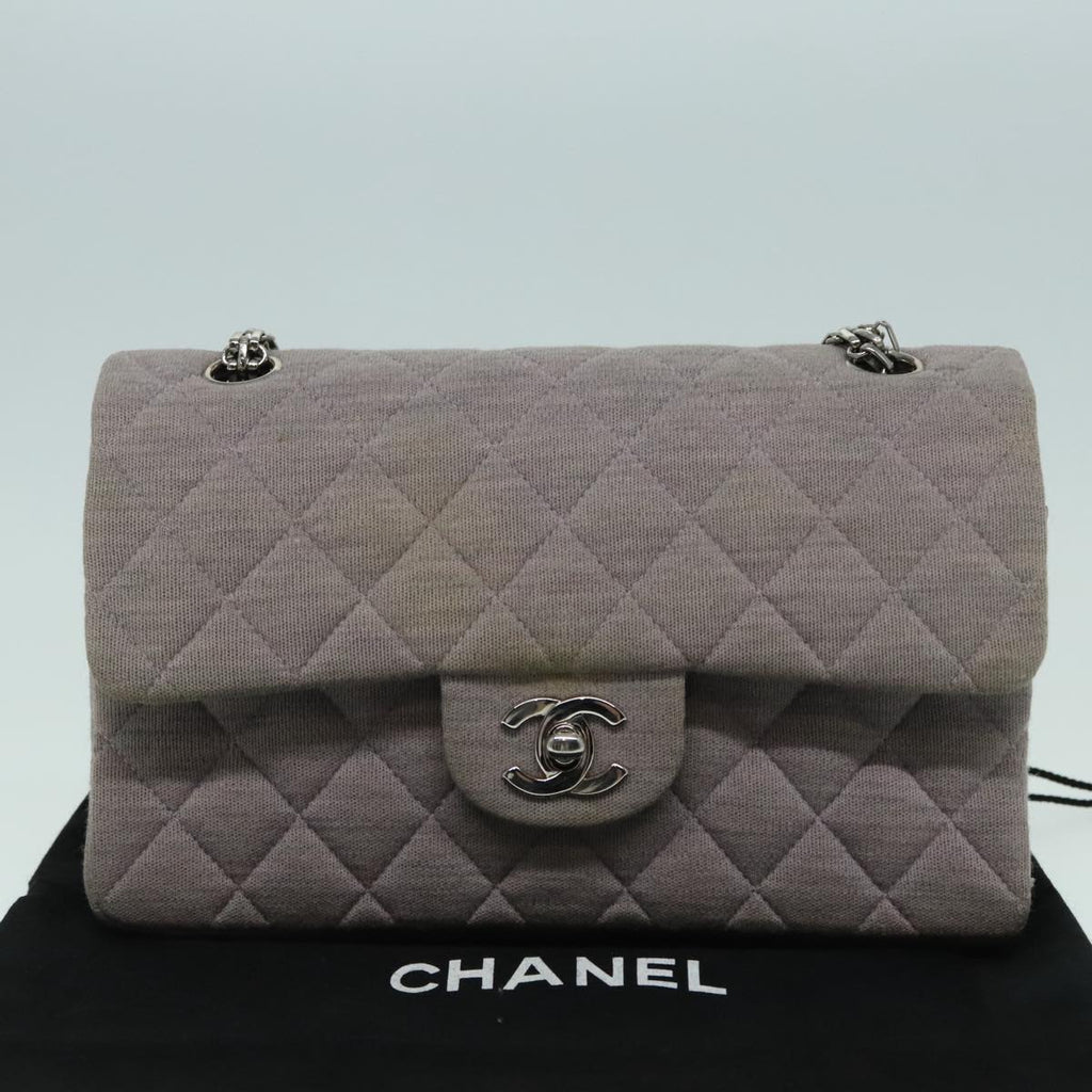 CHANEL Matelasse Chain Hand Bag Cotton Purple Silver CC bs18352