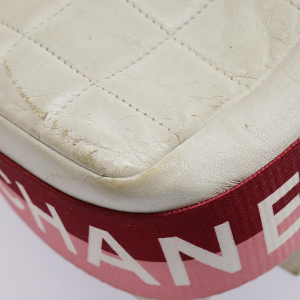 CHANEL Choco Bar Shoulder Bag Leather White Gold pink CC bs18354