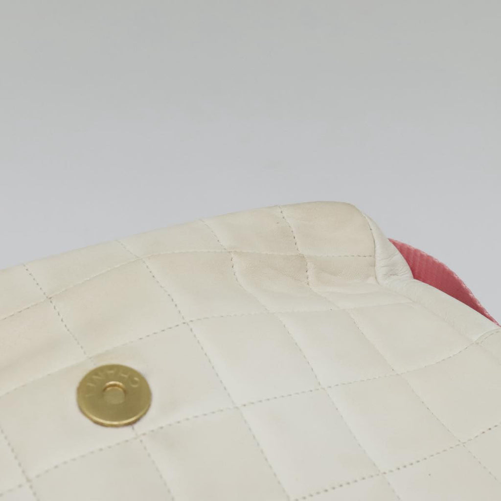 CHANEL Choco Bar Shoulder Bag Leather White Gold pink CC bs18354