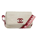 CHANEL Choco Bar Shoulder Bag Leather White Gold pink CC bs18354