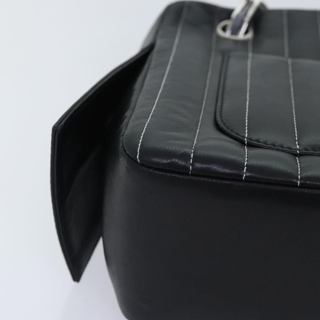 CHANEL Chain Shoulder Bag Leather Silver Black CC bs18415