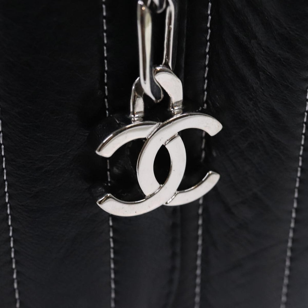 CHANEL Chain Shoulder Bag Leather Silver Black CC bs18415