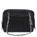 CHANEL Chain Shoulder Bag Leather Silver Black CC bs18415