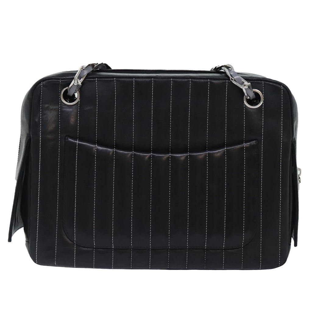 CHANEL Chain Shoulder Bag Leather Silver Black CC bs18415