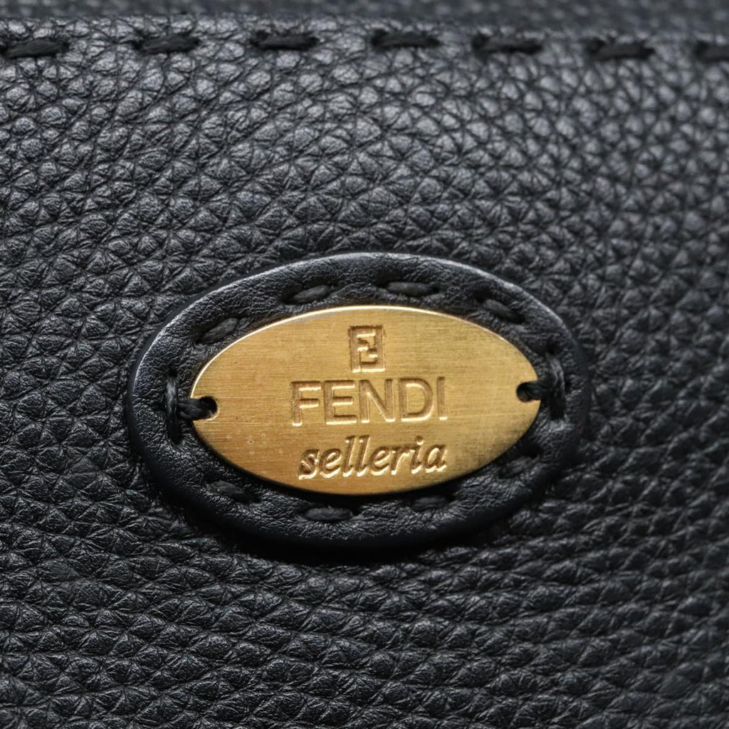 FENDI Celeria Shoulder Bag Leather Black Gold bs18442