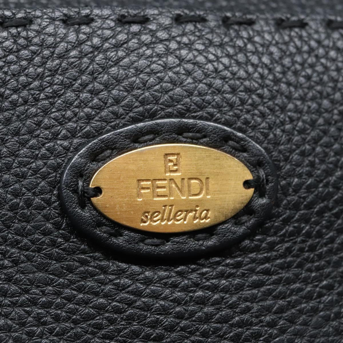 FENDI Celeria Shoulder Bag Leather Black Gold bs18442