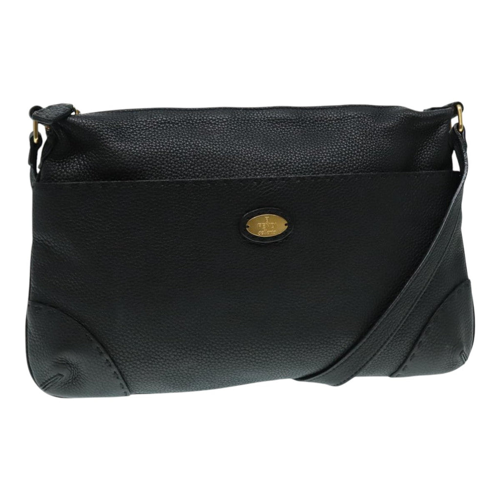 FENDI Celeria Shoulder Bag Leather Black Gold bs18442
