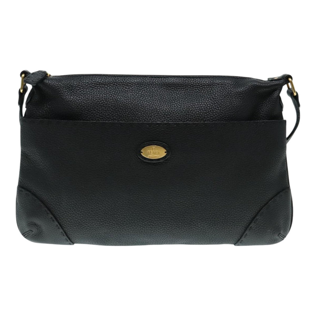 FENDI Celeria Shoulder Bag Leather Black Gold bs18442