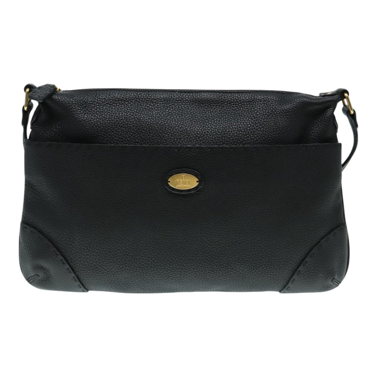 FENDI Celeria Shoulder Bag Leather Black Gold bs18442