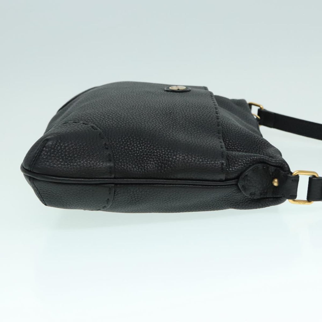 FENDI Celeria Shoulder Bag Leather Black Gold bs18442