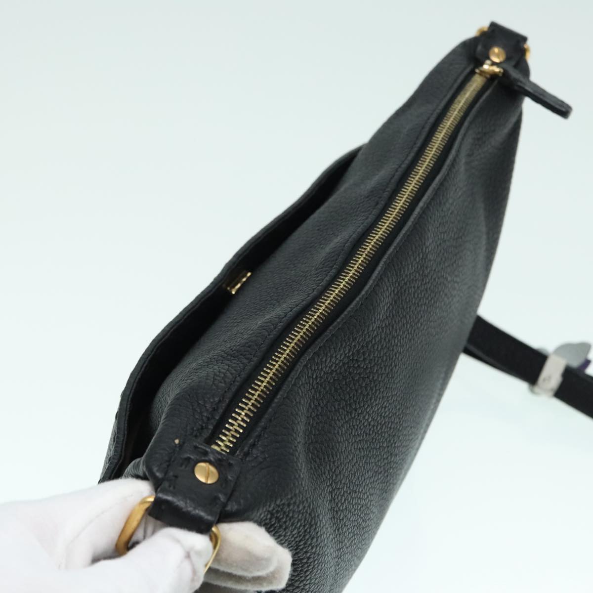FENDI Celeria Shoulder Bag Leather Black Gold bs18442