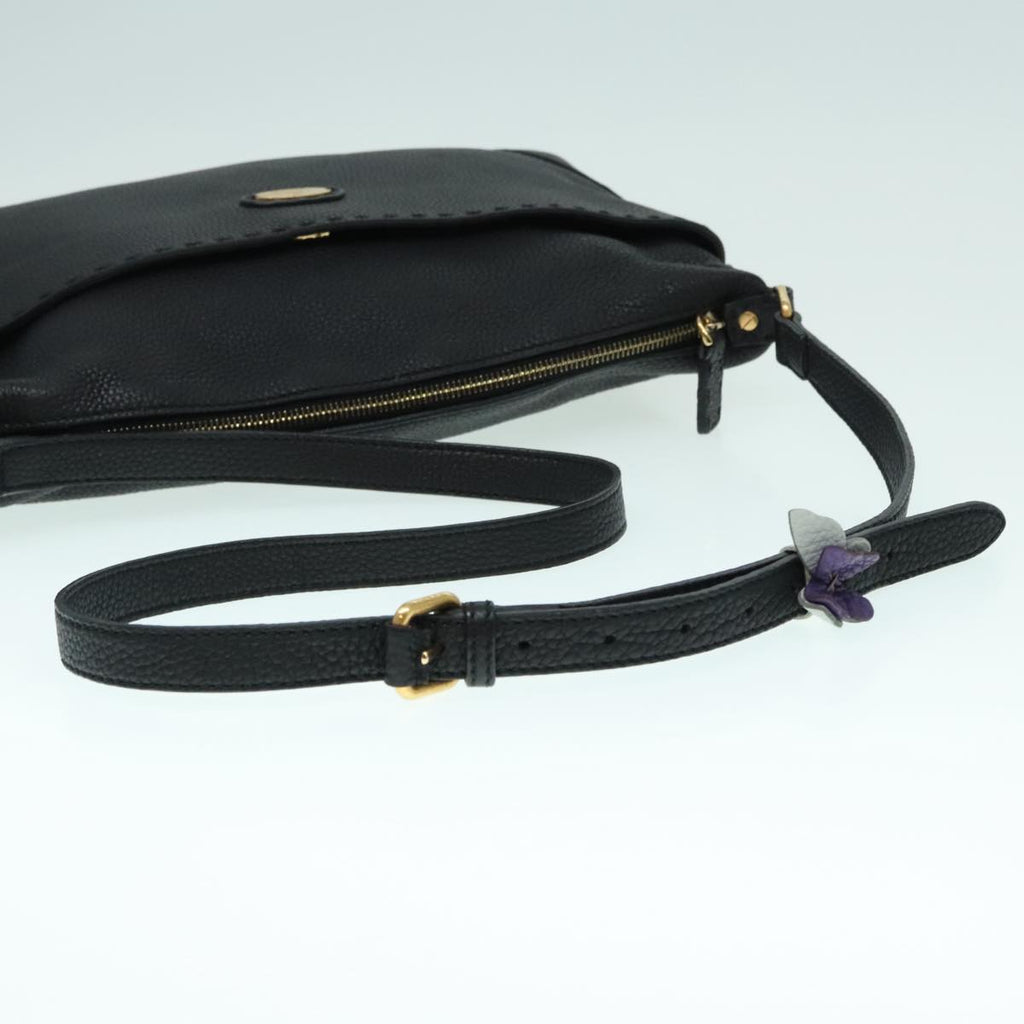 FENDI Celeria Shoulder Bag Leather Black Gold bs18442