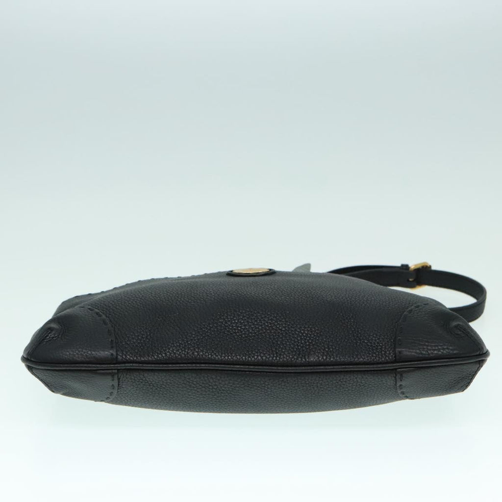 FENDI Celeria Shoulder Bag Leather Black Gold bs18442