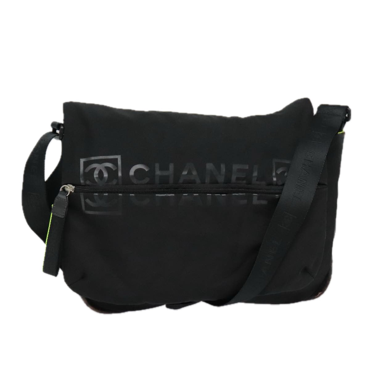 CHANEL Sports Shoulder Bag Nylon Black Silver CC bs18444