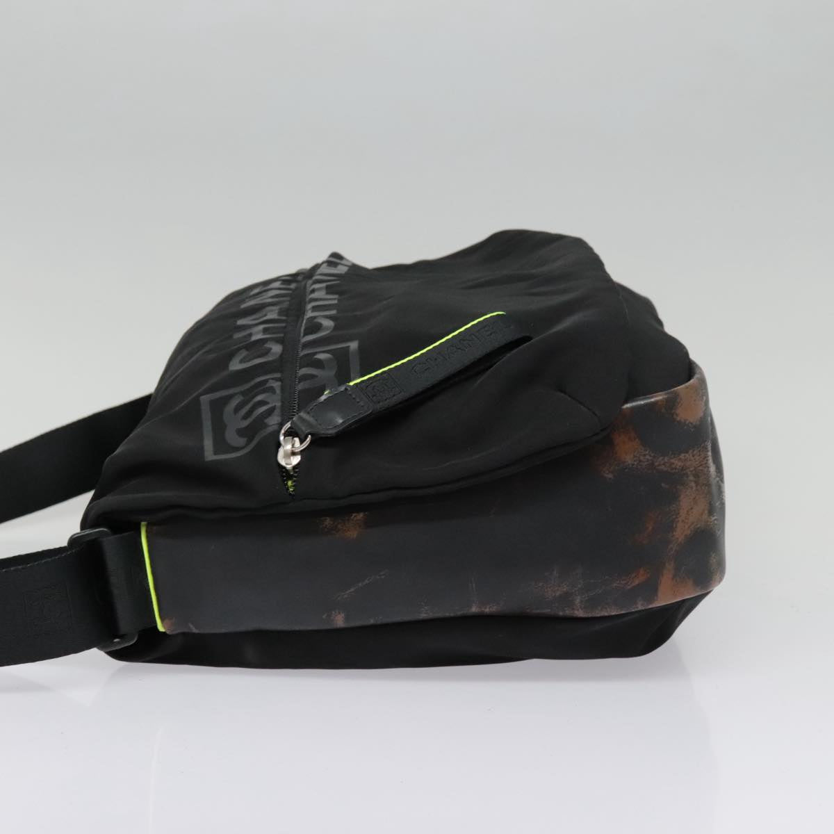 CHANEL Sports Shoulder Bag Nylon Black Silver CC bs18444