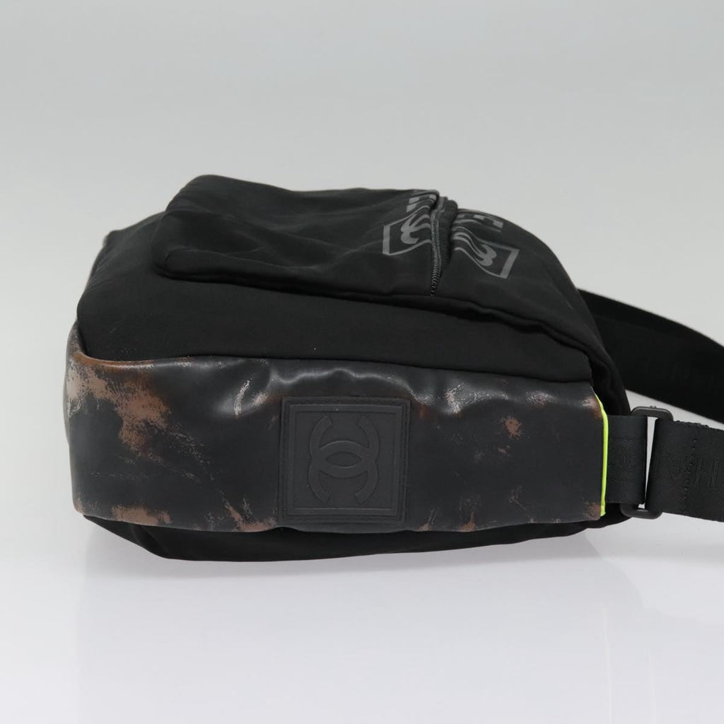 CHANEL Sports Shoulder Bag Nylon Black Silver CC bs18444