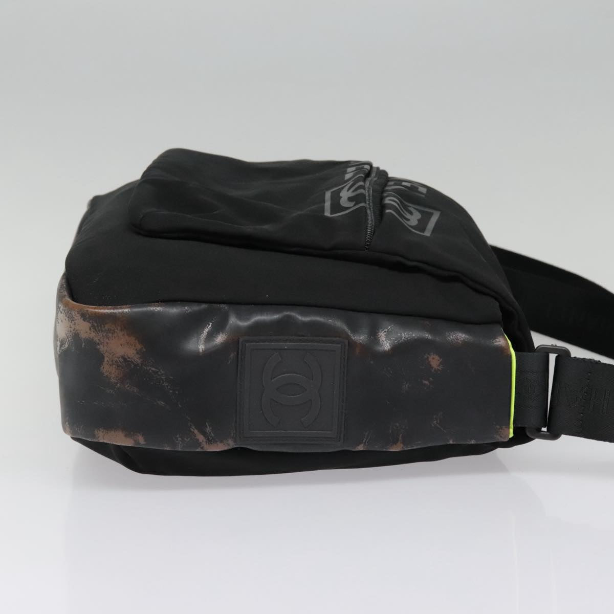 CHANEL Sports Shoulder Bag Nylon Black Silver CC bs18444