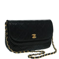 CHANEL Matelasse Chain Shoulder Bag Lamb Skin Gold Black CC bs18449