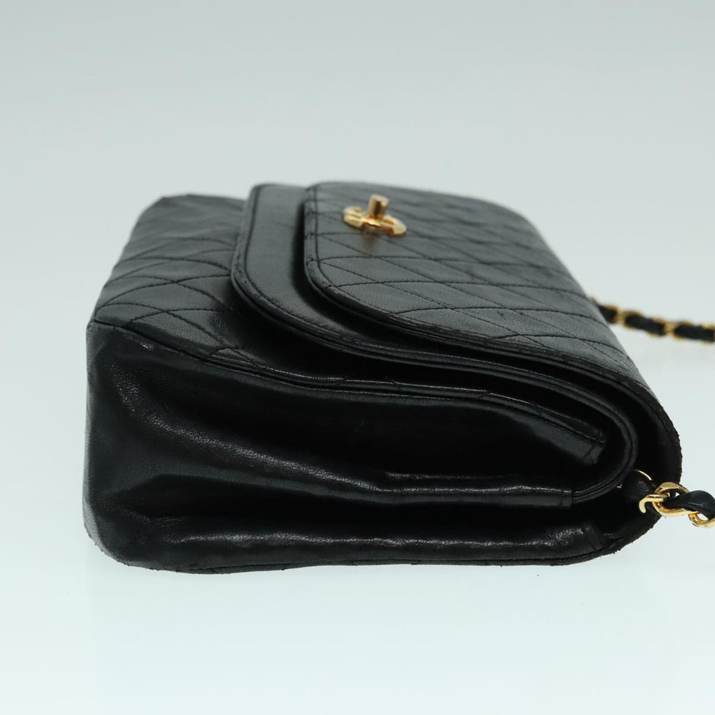 CHANEL Matelasse Chain Shoulder Bag Lamb Skin Gold Black CC bs18449