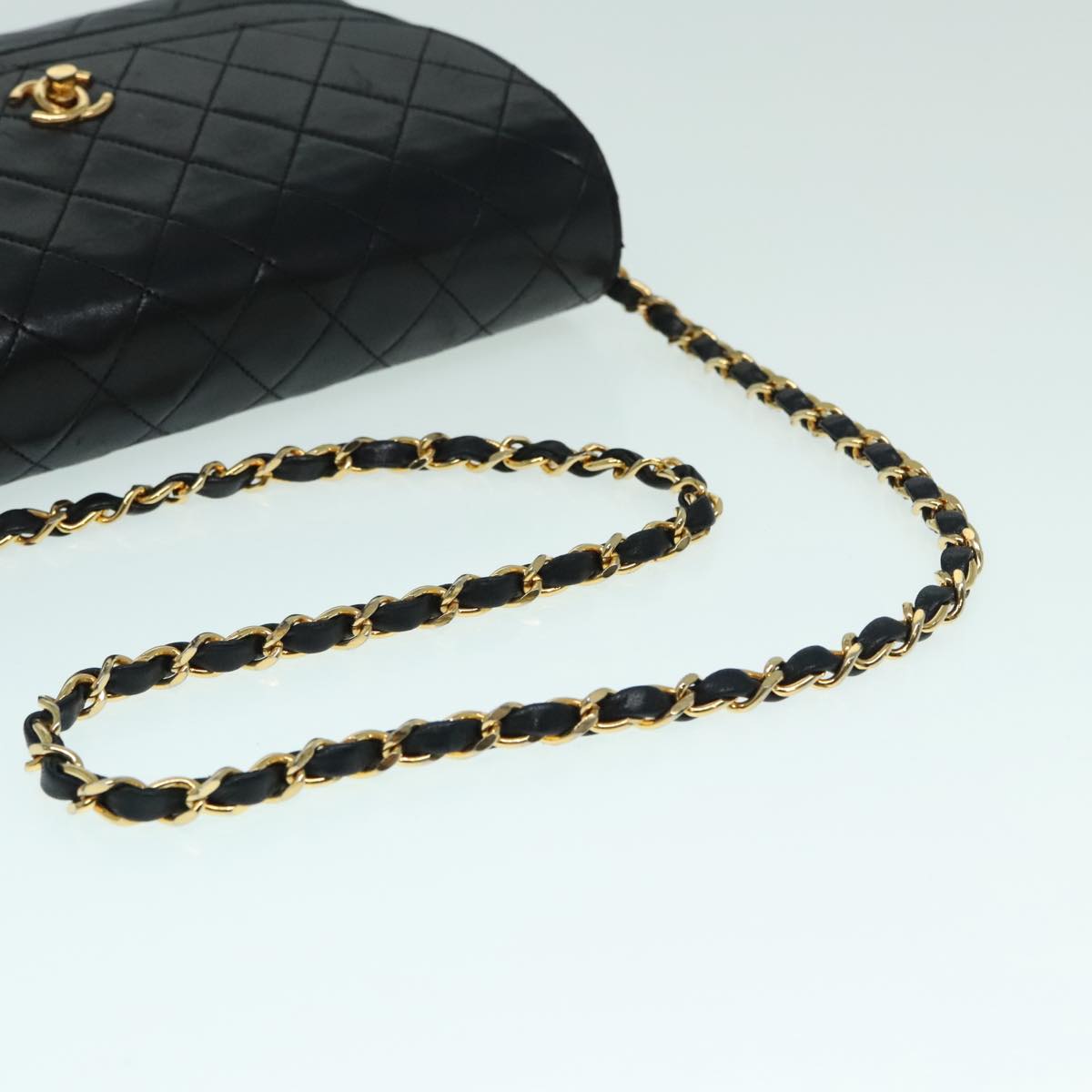 CHANEL Matelasse Chain Shoulder Bag Lamb Skin Gold Black CC bs18449
