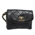 CHANEL Bicolore Chain Waist bag Leather Black Gold CC bs18454