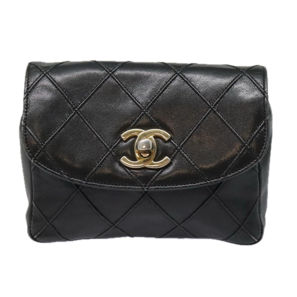 CHANEL Bicolore Chain Waist bag Leather Black Gold CC bs18454