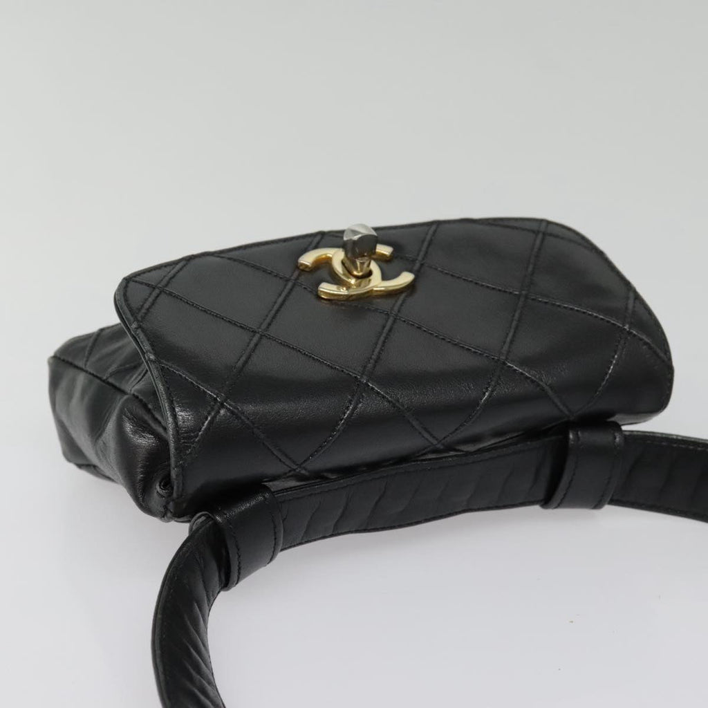 CHANEL Bicolore Chain Waist bag Leather Black Gold CC bs18454